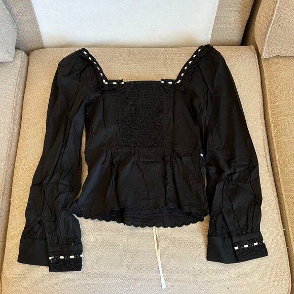 Reformation Haisley Cotton Lace Top Blouse Sz4 Black Long Sleeves - Picture 5 of 9